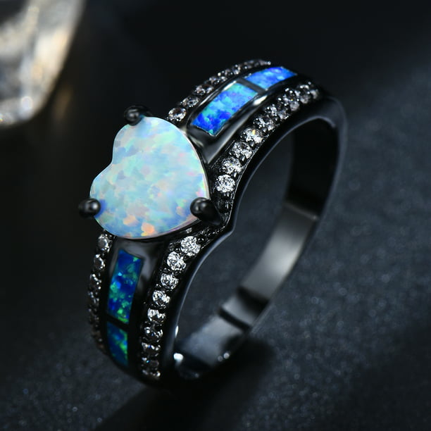 T-Ring Blue Fire Opal Rings for Women Wedding Ring Engagement Bridal Rings Size #5#6#7#8#9#10 